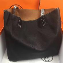 1:1 Fake Hermes Double Sens 45cm Tote In Black/Brown Leather