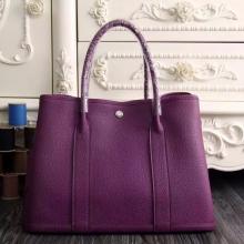 Luxury Hermes Small Garden Party 30cm Tote In Purple Leather