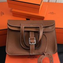 Designer Hermes Halzan Bag In Brown Clemence Leather