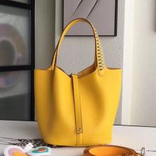 Luxury Faux Hermes Yellow Picotin Lock 22cm Braided Handles Bag