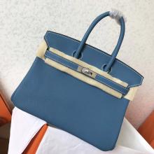 Copy Hermes Blue Jean Clemence Birkin 25cm Handmade Bag