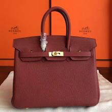 Hermes Bordeaux Clemence Birkin 25cm Handmade Bag