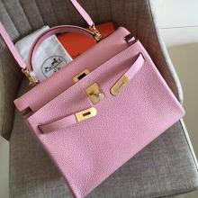 Hermes Pink Clemence Kelly Retourne 28cm Handmade Bag Replica