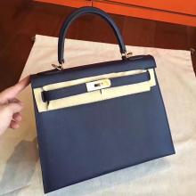 Hermes Sapphire Epsom Kelly Sellier 28cm Handmade Bag