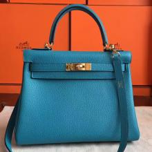 Replica AAA Hermes Turquoise Clemence Kelly Retourne 28cm Handmade Bag