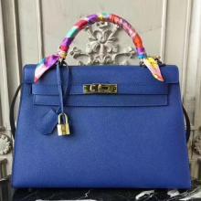 Hermes Blue Electric Epsom Kelly 32cm Sellier Bag