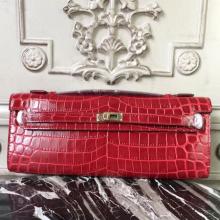 Fashion Hermes Red Crocodile Kelly Cut Clutch Bag