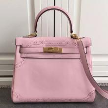 High End Replica Hermes Kelly Ghillies 28cm In Pink Swift Leather