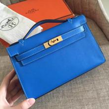 Hermes Blue Izmir Swift Kelly Pochette Handmade Bag
