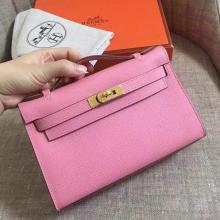 Imitation Hermes Pink Epsom Kelly Pochette Handmade Bag