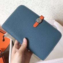 Best Quality Hermes Bicolor Dogon Duo Wallet In Jean/Orange Leather