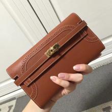 Hermes Kelly Ghillies Wallet In Brown Swift Leather Replica