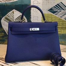 Hermes Blue Clemence Kelly 35cm Handmade Bag Replica