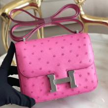 Copy Luxury Hermes Mini Constance 18cm Pink Ostrich Leather