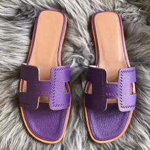 Perfect Fake Hermes Oran Perforated Sandals In Purple Epsom Leather
