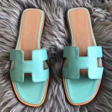 Hermes Oran Sandals In Blue Atoll Swift Leather Replica