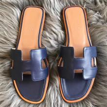 Fake 1:1 Hermes Oran Sandals In Navy Swift Leather
