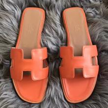 Knockoff Luxury Hermes Oran Sandals In Orange Swift Leather