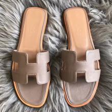 Fake High End Hermes Oran Sandals In Taupe Swift Leather