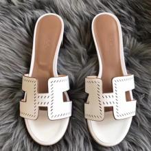 Replica Designer Hermes White Epsom Oasis Perforated Sandals