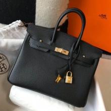 Faux Hermes Birkin 25cm Handbag In Black Clemence Leather
