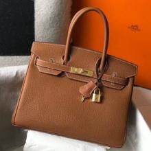 Hermes Brown Clemence Birkin 30cm Handbag