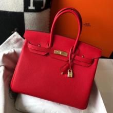 Hermes Red Clemence Birkin 35cm Handbag