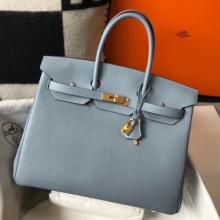 Best Replica Hermes Blue Lin Clemence Birkin 35cm Handbag