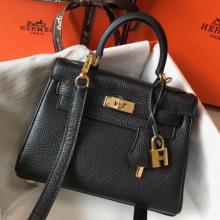 Replica High End Hermes Mini Kelly 20cm Handbag In Black Clemence Leather