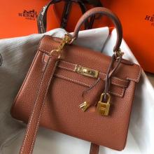 Replica Hermes Mini Kelly 20cm Handbag In Brown Clemence Leather