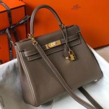 High Quality Imitation Hermes Etoupe Clemence Kelly 25cm GHW Handbag