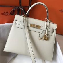Replica Hermes Kelly 28cm Sellier Handbag In White Epsom Leather
