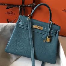 Perfect Hermes Blue Jean Clemence Kelly 28cm Handbag
