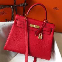 Hermes Red Clemence Kelly 32cm Retourne Handbag