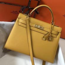 Hermes Yellow Epsom Kelly 32cm Sellier Handbag