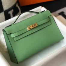 Luxury Imitation Hermes Kelly Pochette Bag In Vert Criquet Epsom Leather