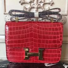 High Quality Faux Hermes Red Constance MM 24cm Crocodile Handbag