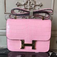 Replica 1:1 Hermes Pink Constance MM 24cm Crocodile Handbag