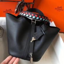 Faux Luxury Hermes Black Picotin Lock 18 Bag With Braided Handles