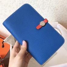 Copy Hermes Bicolor Dogon Duo Wallet In Blue/Piment Leather