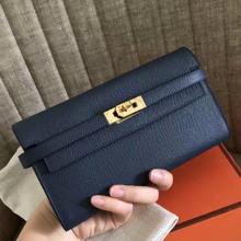 Imitation Hermes Kelly Classic Long Wallet In Navy Epsom Leather