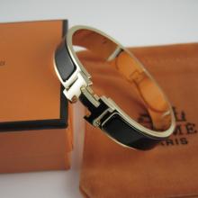 Hermes Black Enamel Clic H Bracelet Narrow Width (12mm) In Gold Replica