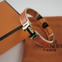 Hermes Orange Enamel Clic H Bracelet Narrow Width (12mm) In Gold