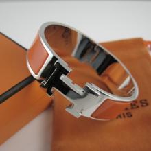 Hermes Orange Enamel Clic H Bracelet Narrow Width (18mm) In Silver