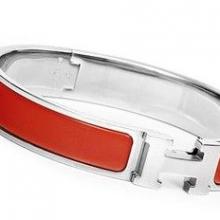 Hermes Red Enamel Clic H Bracelet Narrow Width (12mm) In Silver Replica