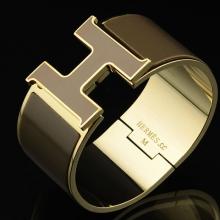Hermes Brown Enamel Clic H Bracelet Narrow Width (33mm) In Gold Replica