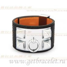 Perfect Hermes Collier De Chien Bracelet Black With Silver