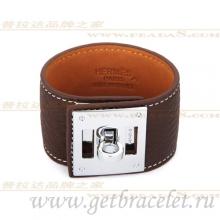 Cheap Replica Hermes Kelly Dog Bracelet Brown With Silver