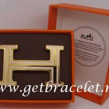 Designer Hermes Reversible Belt 18k Gold Plated H Buckle With Double Full Diamonds