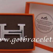 Perfect Hermes Reversible Belt 18k Silver Plated H Buckle With Double Full Diamonds